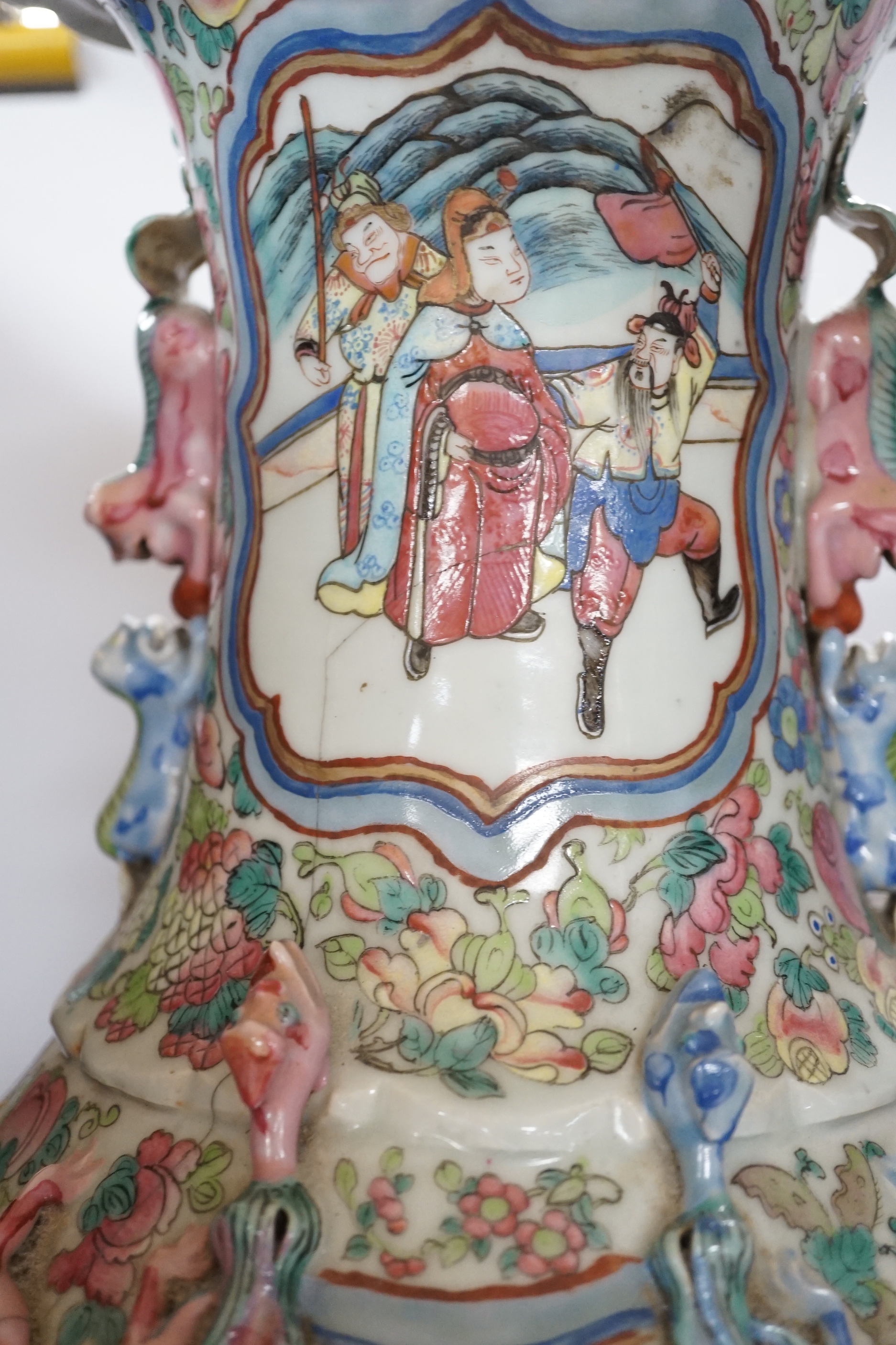 A pair of large 19th century Chinese famille rose vases, 64cm high